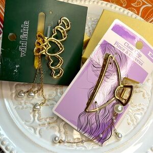 2 Gold Hair Claw Clips with Pearl & Heart Charms – Wild Fable & Forth